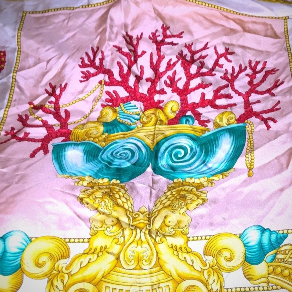 Vintage atelier versace 90s silk scarf baroque ocean mermaids